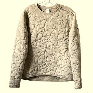 Women’s NIKE Golf Quilted Sweatshirt Dri Fit Tan Pockets Shoulder Zip Size Large